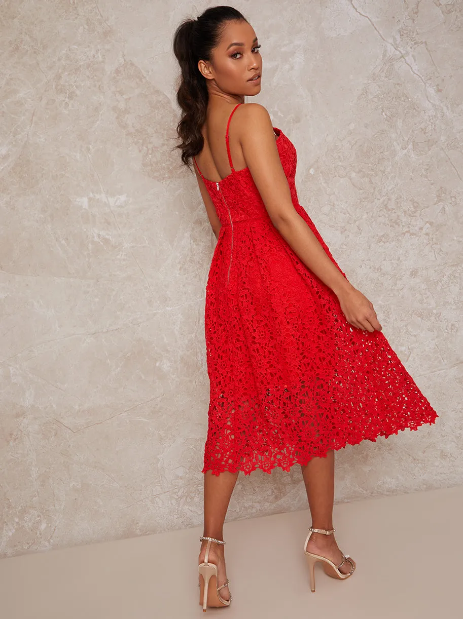 Petite Sleeveless Crochet Midi Dress in Red sold by Chi Chi London product image thumbnail 4