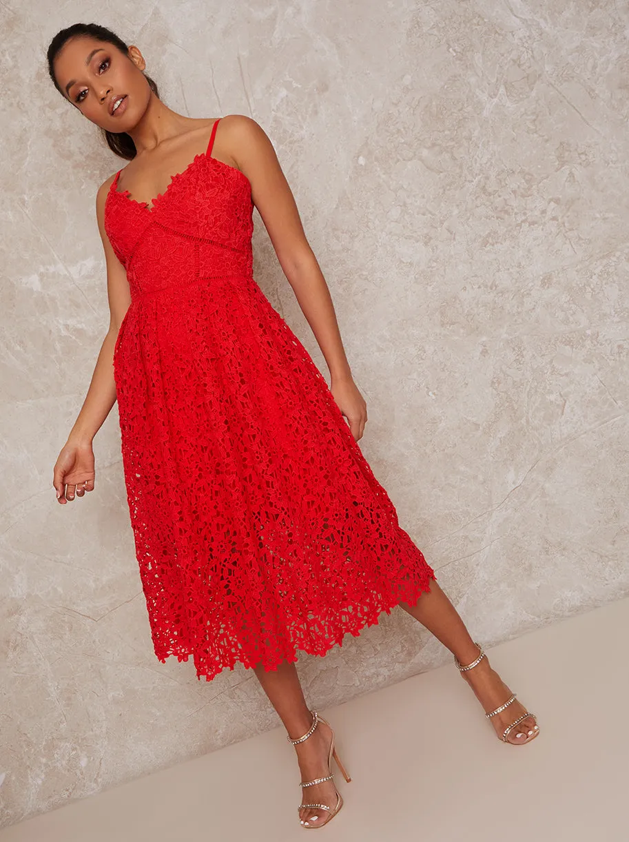 Petite Sleeveless Crochet Midi Dress in Red sold by Chi Chi London product image thumbnail 2