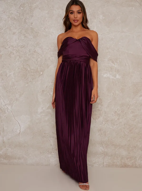 Bardot Pleated Maxi Dress in Purple sold by Chi Chi London