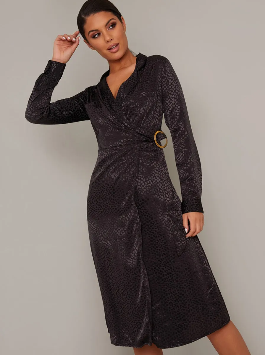 Wrap Style Long Sleeved Midi Dress in Black sold by Chi Chi London product image thumbnail 3