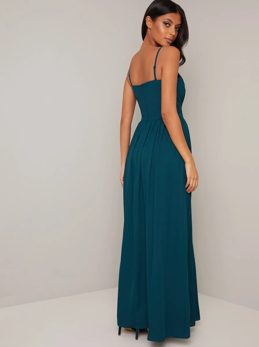 Maxi Bridesmaid Dress with Wrap Style in Green sold by Chi Chi London product image thumbnail 3