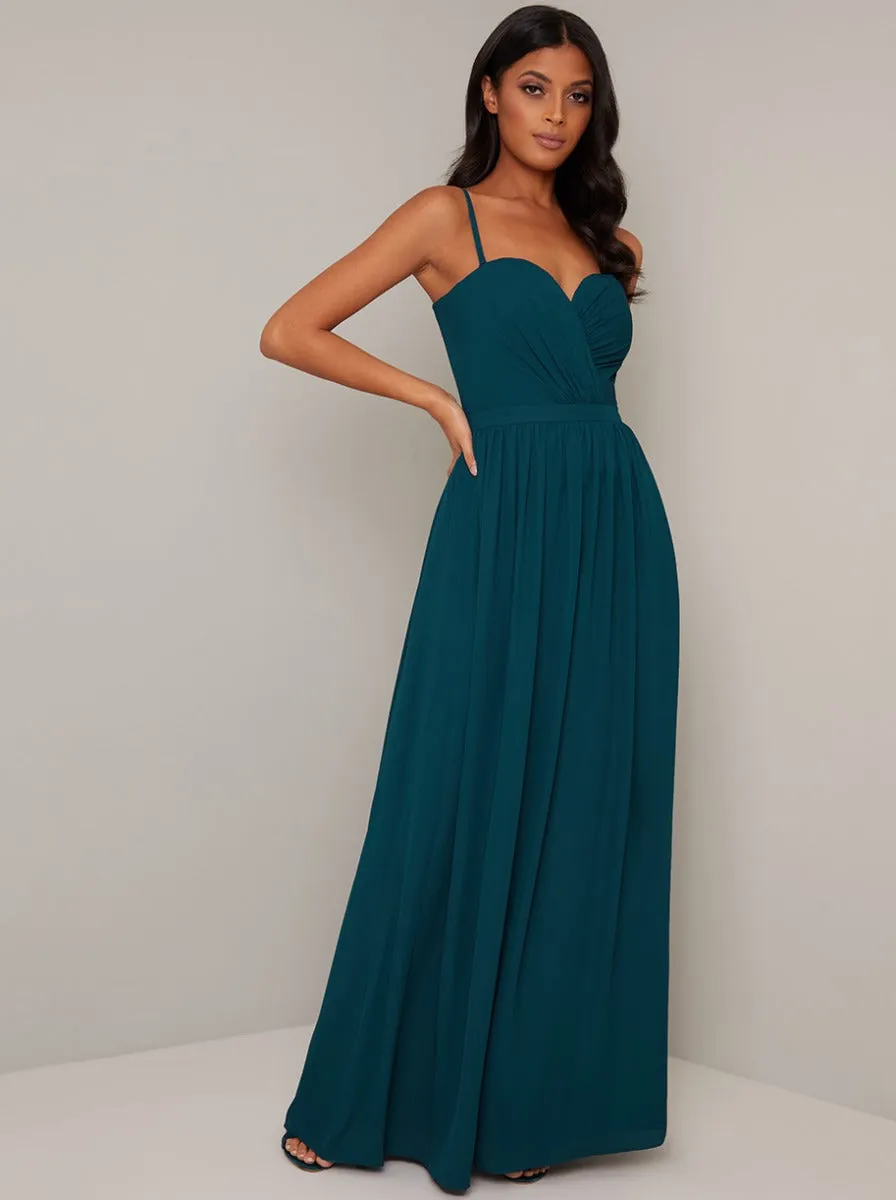 Maxi Bridesmaid Dress with Wrap Style in Green sold by Chi Chi London