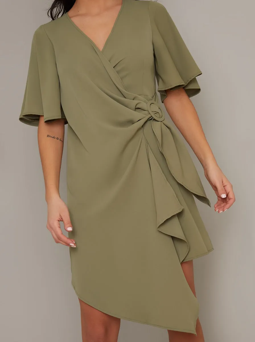 Angel Sleeved Wrap Dress in Green sold by Chi Chi London product image thumbnail 3