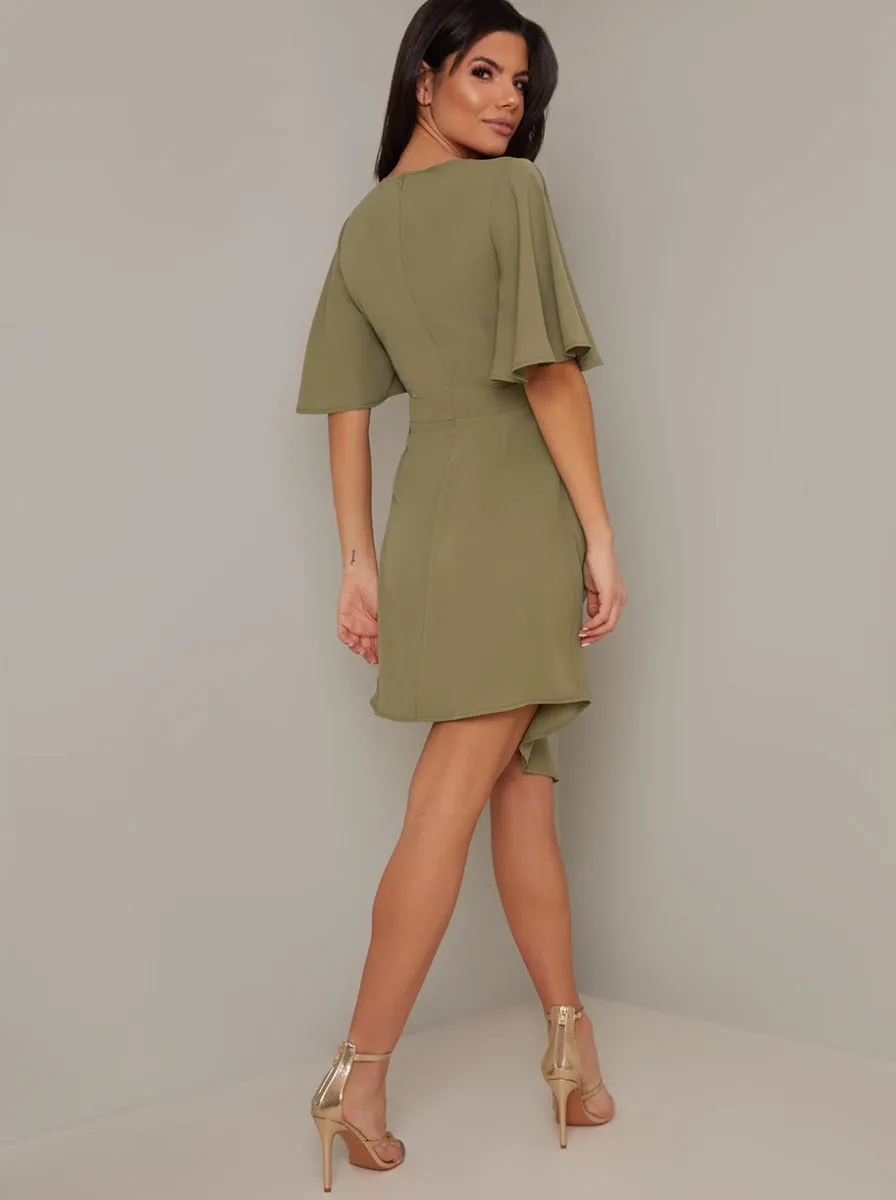 Angel Sleeved Wrap Dress in Green sold by Chi Chi London product image thumbnail 4