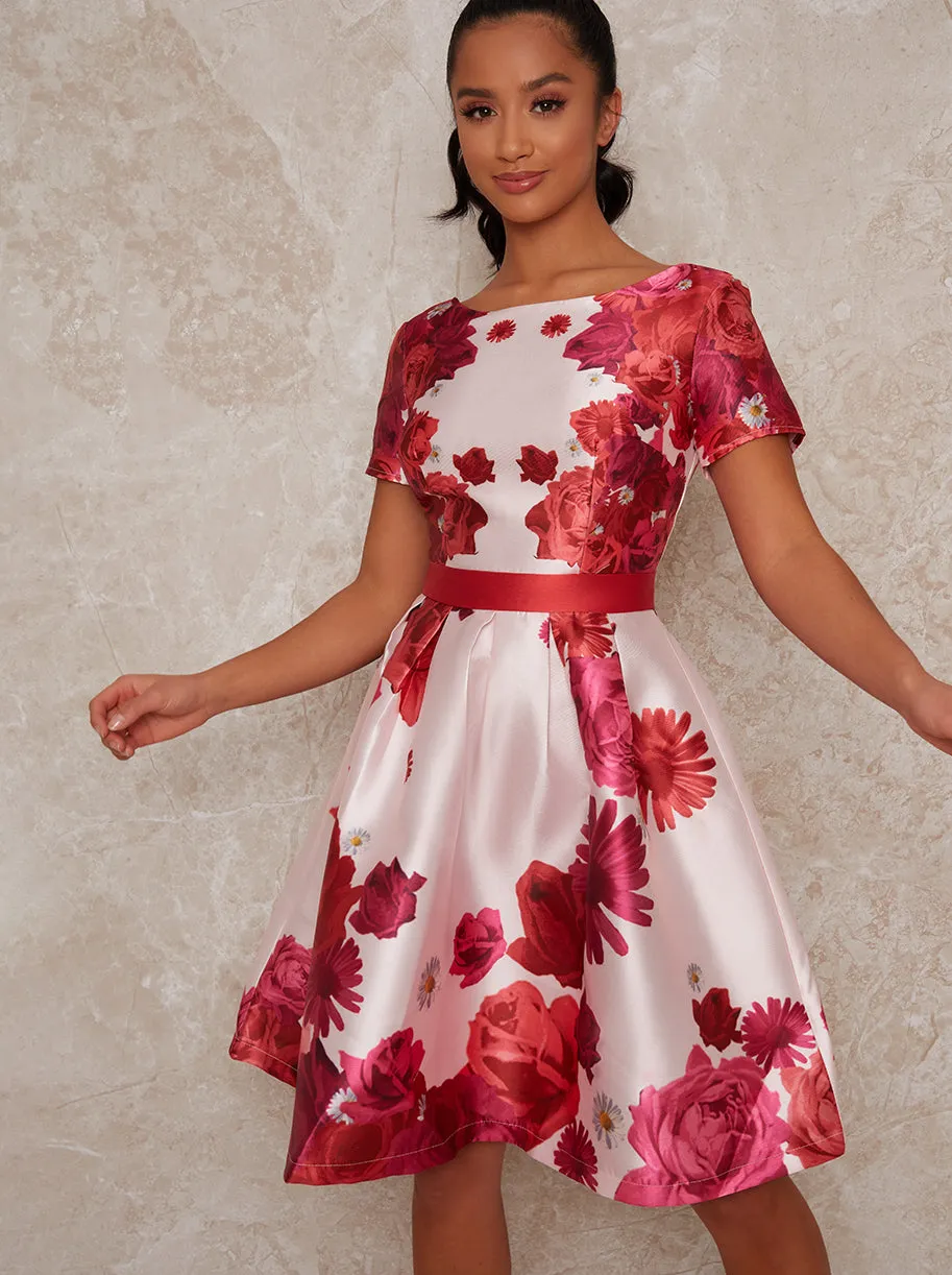 Petite Midi Dress with Floral Print in Pink sold by Chi Chi London