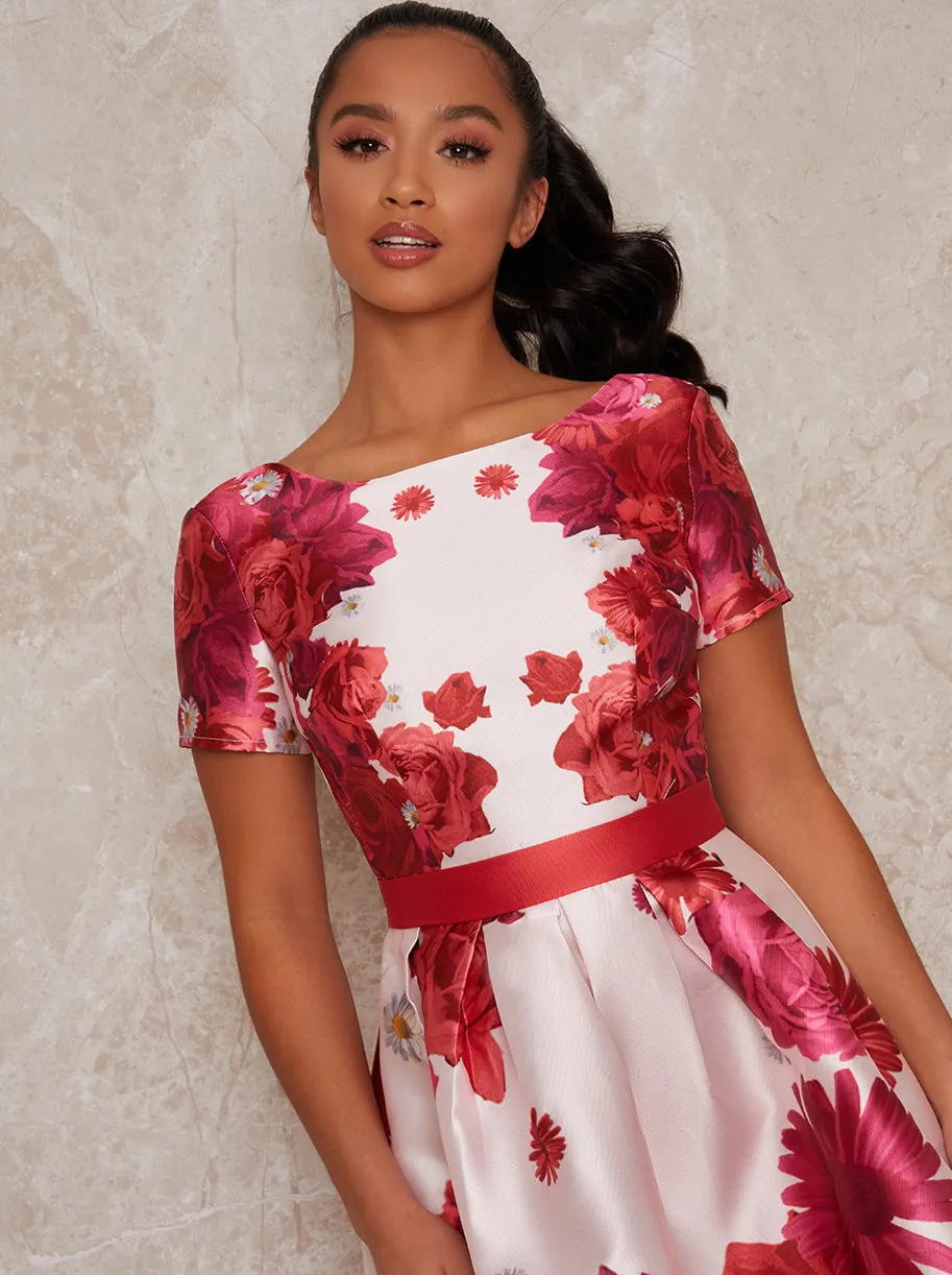 Petite Midi Dress with Floral Print in Pink sold by Chi Chi London product image thumbnail 4