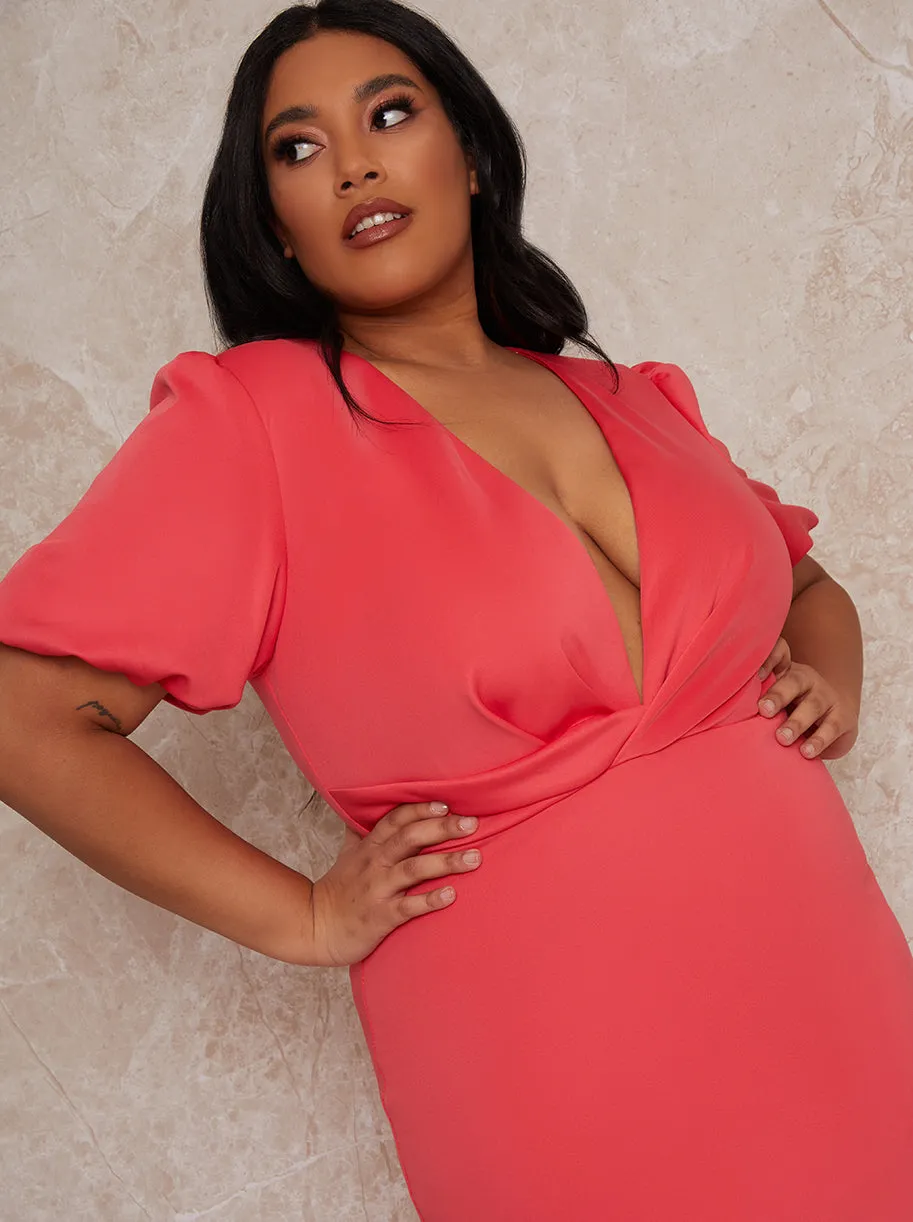 Plus Size Plunge Puff Sleeve Bodycon Dress in Fuschia sold by Chi Chi London product image thumbnail 3