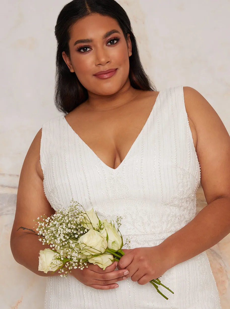 Plus Size Bridal Sleeveless Bodycon Dress with Sequins in White sold by Chi Chi London product image thumbnail 4