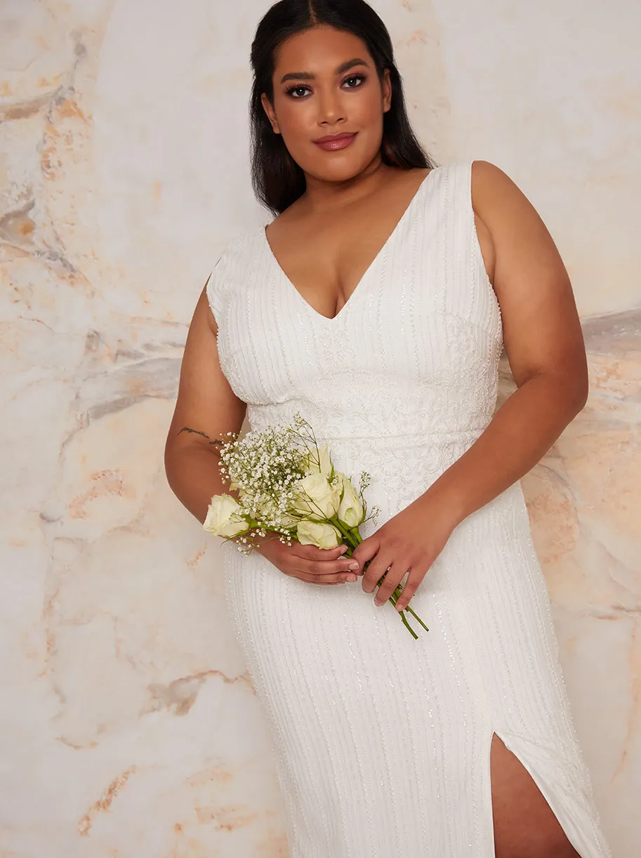 Plus Size Bridal Sleeveless Bodycon Dress with Sequins in White sold by Chi Chi London product image thumbnail 2