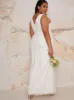 Plus Size Bridal Sleeveless Bodycon Dress with Sequins in White sold by Chi Chi London