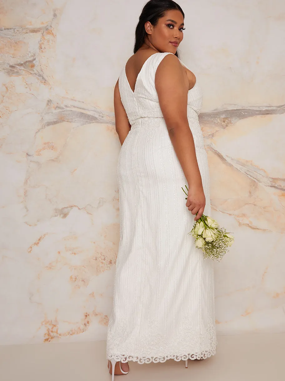 Plus Size Bridal Sleeveless Bodycon Dress with Sequins in White sold by Chi Chi London product image thumbnail 3