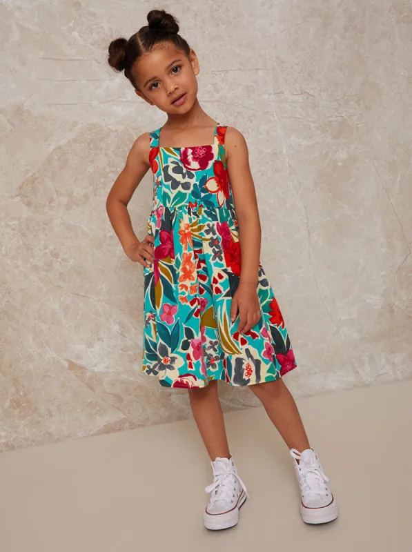 Girls Sleeveless Floral Print Day Dress in Multi sold by Chi Chi London