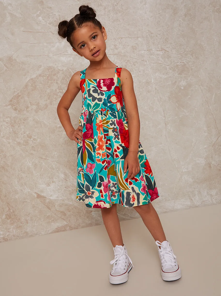 Girls Sleeveless Floral Print Day Dress in Multi sold by Chi Chi London