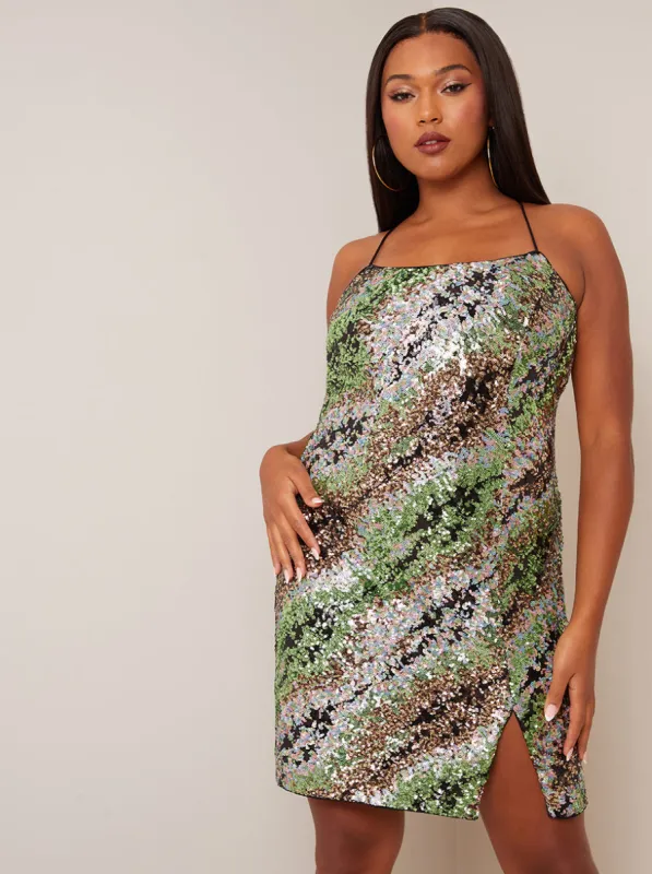 Strappy Sequin Mini Dress in Multi sold by Chi Chi London