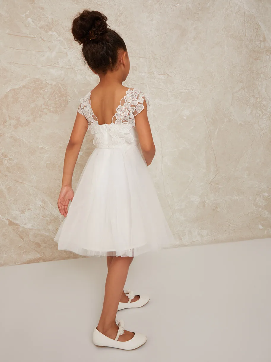 Girls Crochet Trim Dress with Mesh Skirt in White sold by Chi Chi London product image thumbnail 2