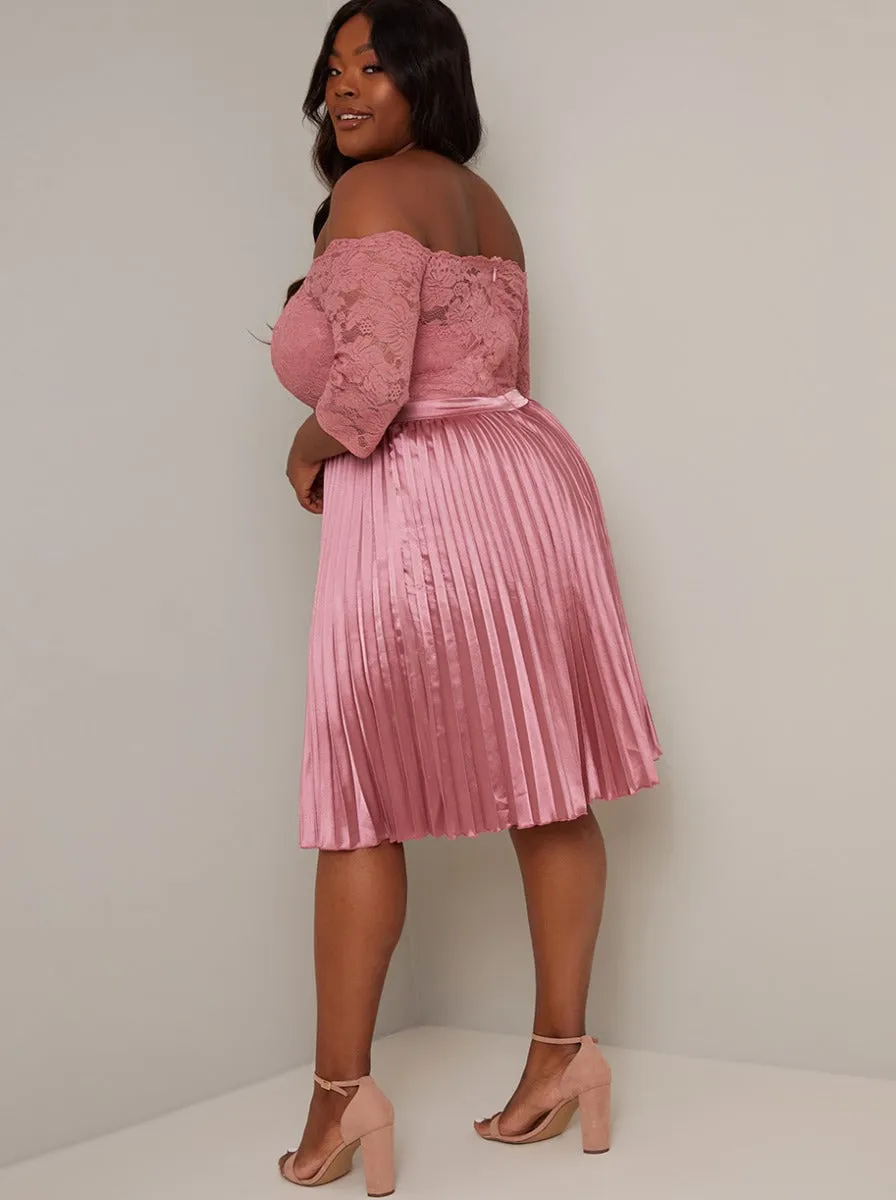 Plus Size Bardot Lace 3/4 Sleeve Midi Dress in Pink sold by Chi Chi London product image thumbnail 4