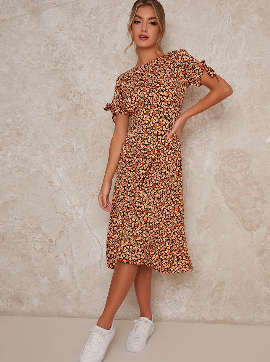 Printed Short Sleeve Midi Day Dress in Multi sold by Chi Chi London