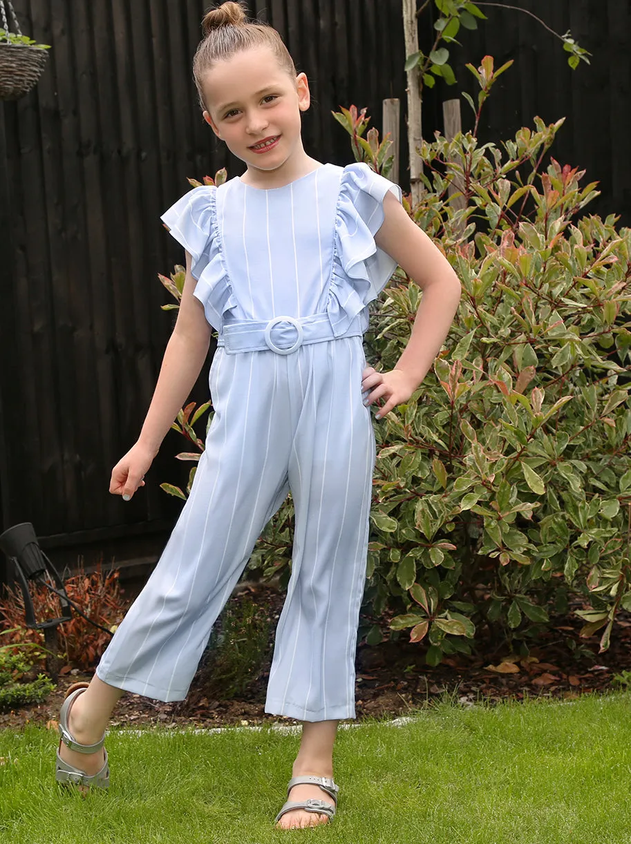 Girls Ruffle Design Striped Belted Jumpsuit in Blue sold by Chi Chi London product image thumbnail 3