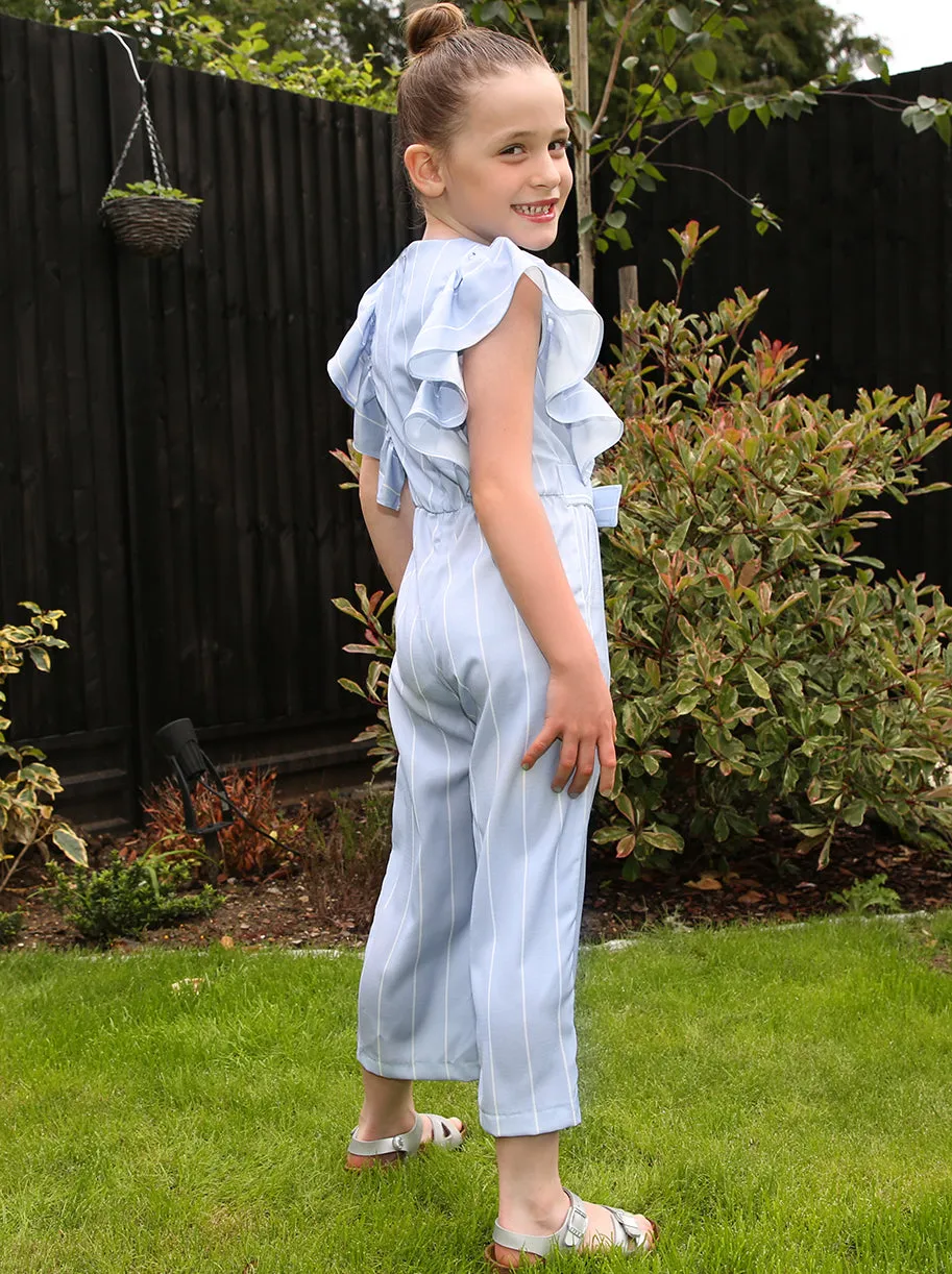 Girls Ruffle Design Striped Belted Jumpsuit in Blue sold by Chi Chi London product image thumbnail 4