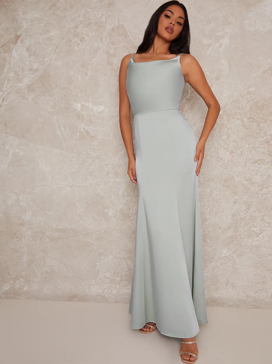 Cowl Neck Satin Slip Maxi Dress in Light Green sold by Chi Chi London product image thumbnail 2