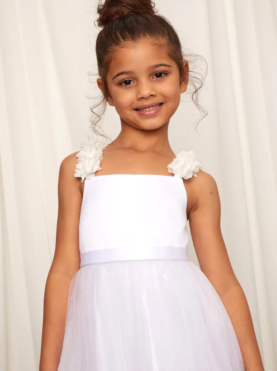 Younger Girls 3D Floral Strap Tulle Midi Dress in White sold by Chi Chi London product image thumbnail 2