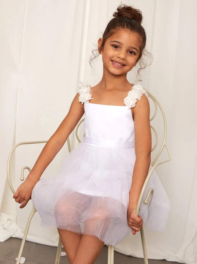 Younger Girls 3D Floral Strap Tulle Midi Dress in White sold by Chi Chi London product image thumbnail 3