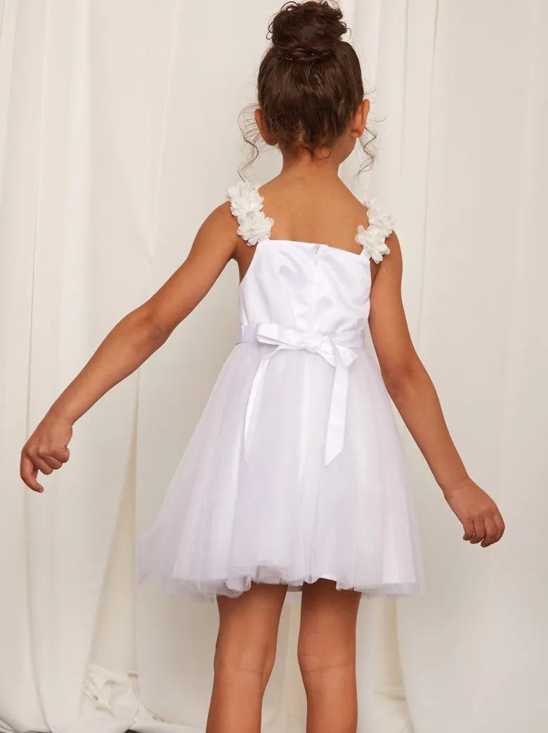Younger Girls 3D Floral Strap Tulle Midi Dress in White sold by Chi Chi London product image thumbnail 4