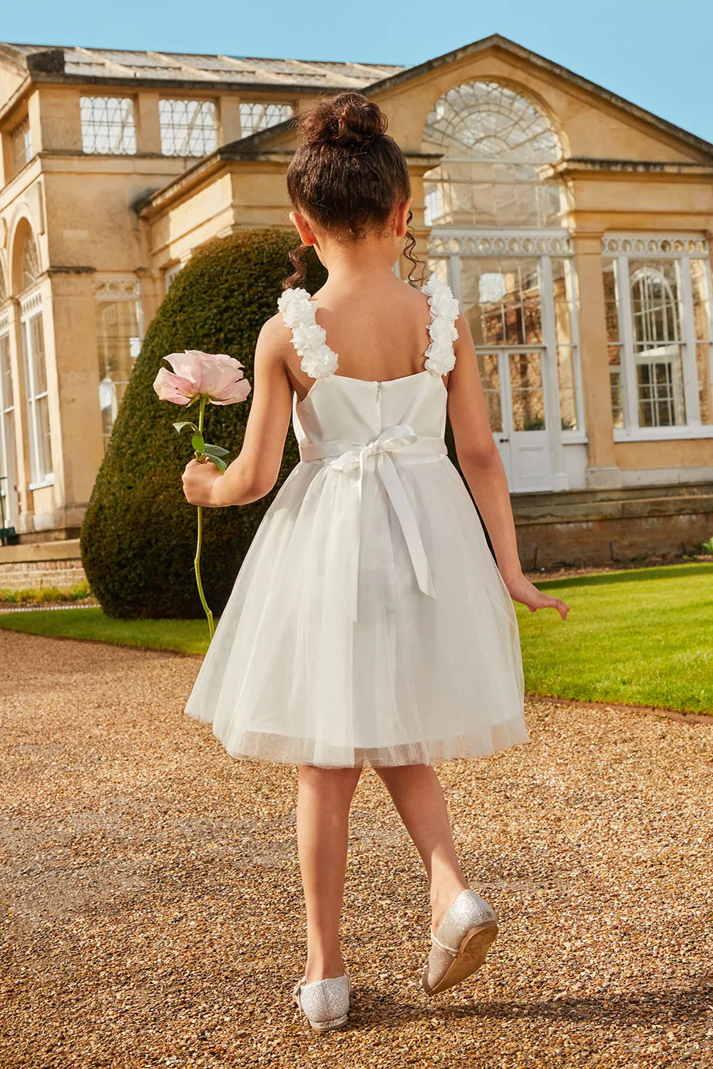 Younger Girls 3D Floral Strap Tulle Midi Dress in White sold by Chi Chi London product image thumbnail 5