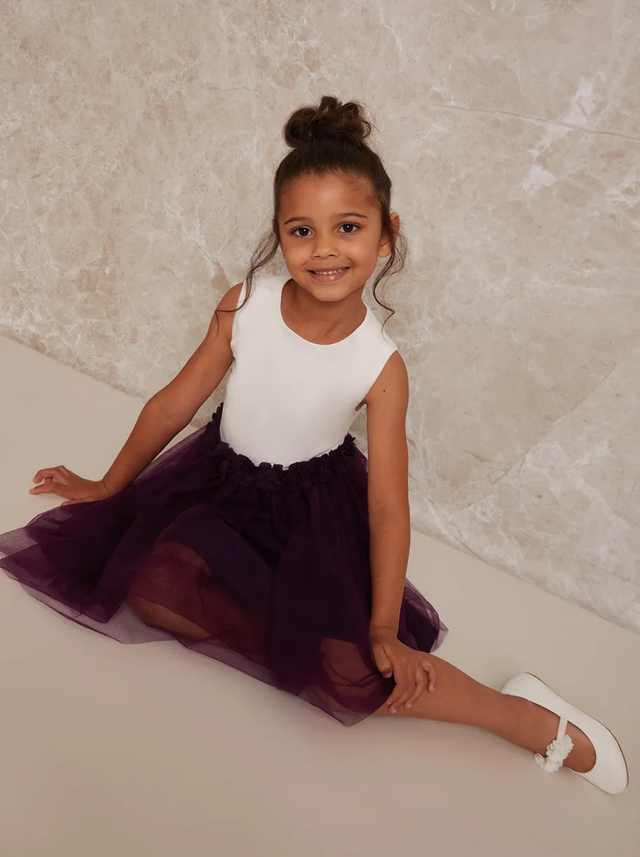 Girls Contrast 3D Floral Tutu Dress in Purple sold by Chi Chi London product image thumbnail 4