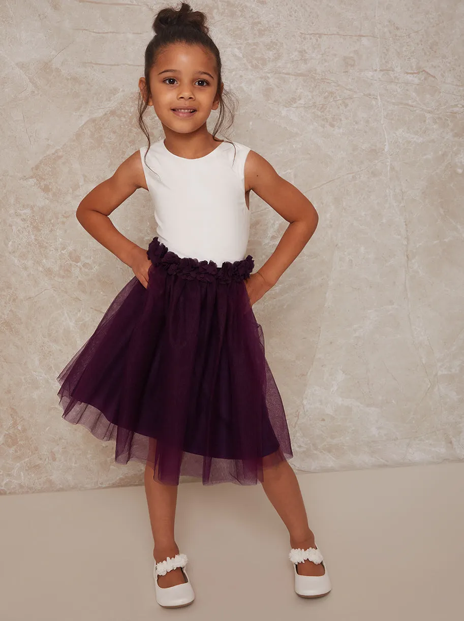 Girls Contrast 3D Floral Tutu Dress in Purple sold by Chi Chi London