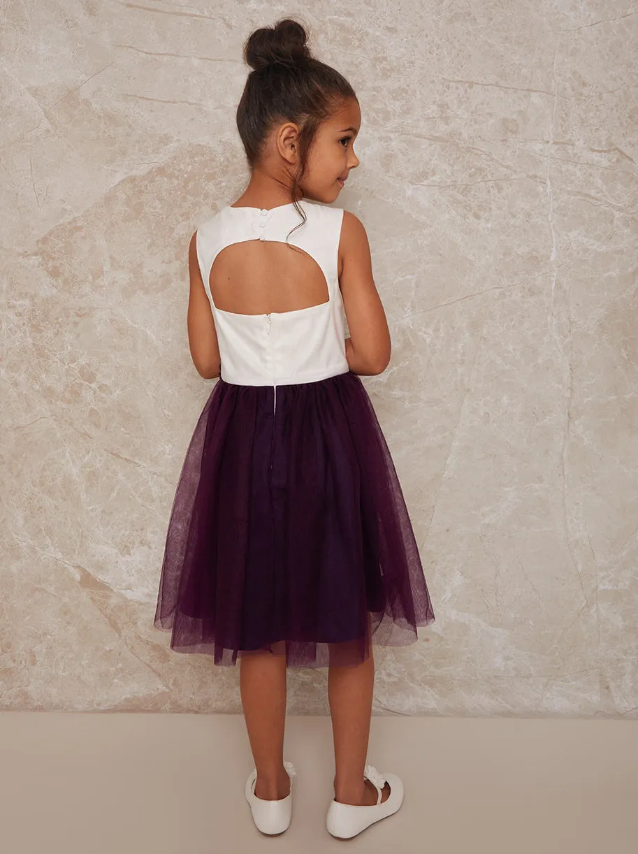 Girls Contrast 3D Floral Tutu Dress in Purple sold by Chi Chi London product image thumbnail 2