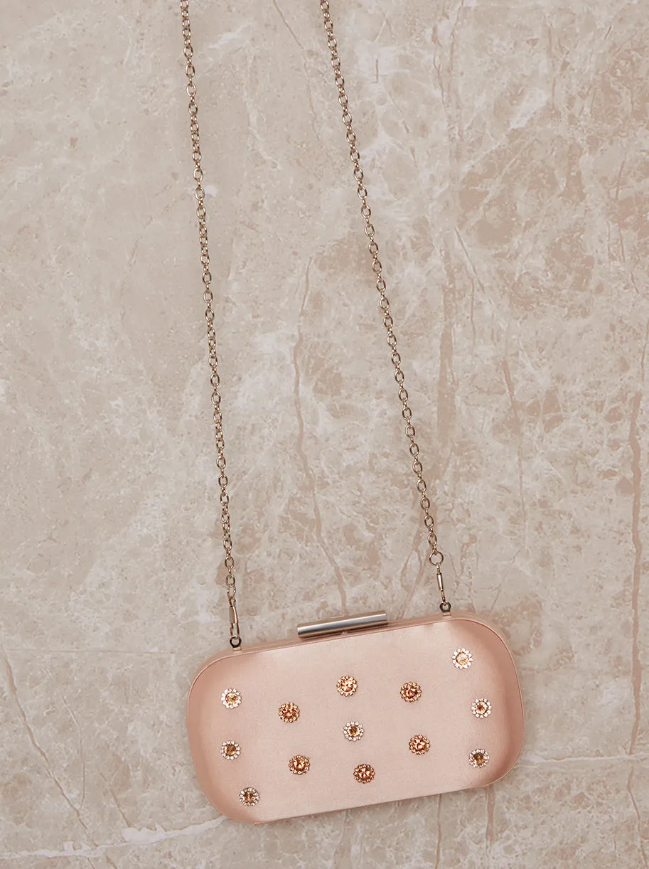 Jewel Embellished Clutch Bag in Pink sold by Chi Chi London