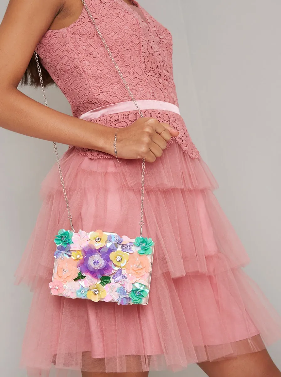 3D Floral Clutch Bag in Pink sold by Chi Chi London product image thumbnail 3
