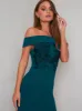 Bardot Neck Lace Detail Maxi Dress in Green sold by Chi Chi London
