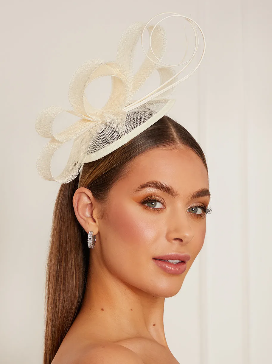 Ruched Sinamay Bow Detail Fascinator in Cream sold by Chi Chi London