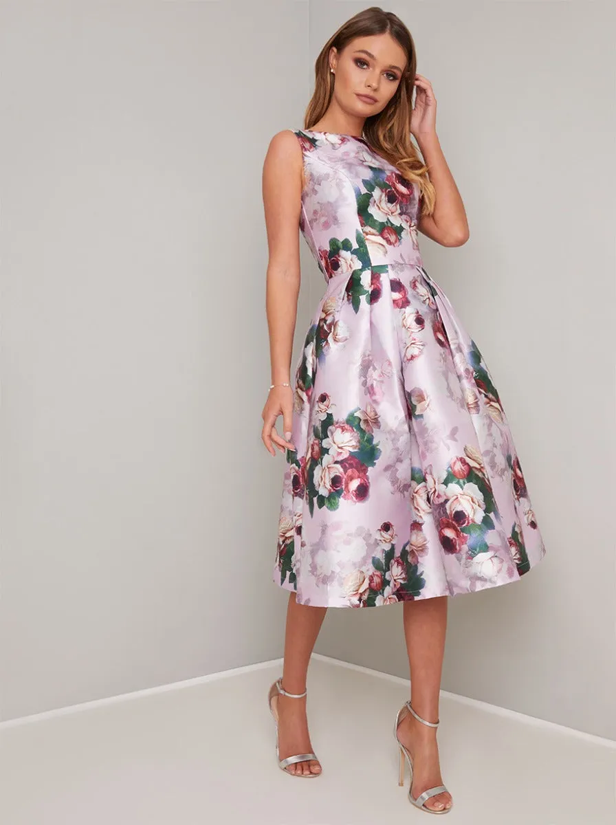 Floral Print Midi Dress in Pink sold by Chi Chi London