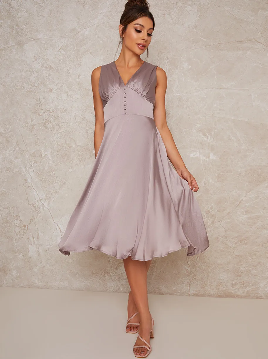 Satin Finish Sleeveless Midi Dress in Purple sold by Chi Chi London