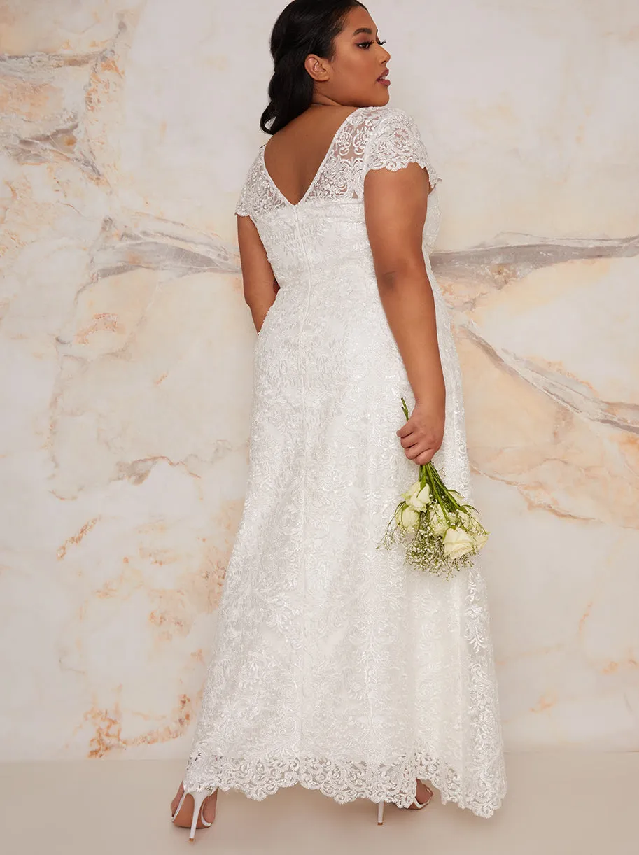 Plus Size Bridal Lace Maxi Wedding Dress in White sold by Chi Chi London product image thumbnail 3