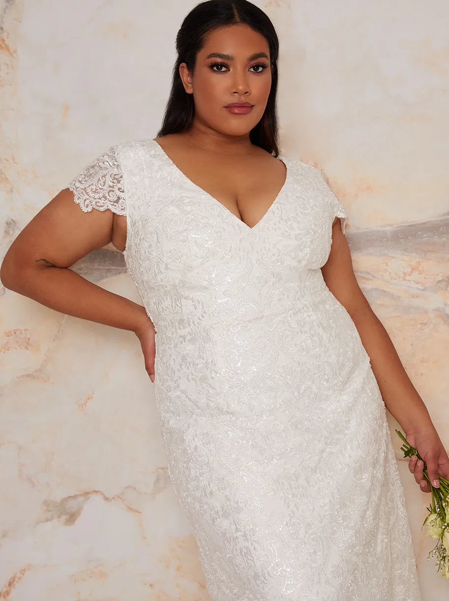 Plus Size Bridal Lace Maxi Wedding Dress in White sold by Chi Chi London product image thumbnail 2