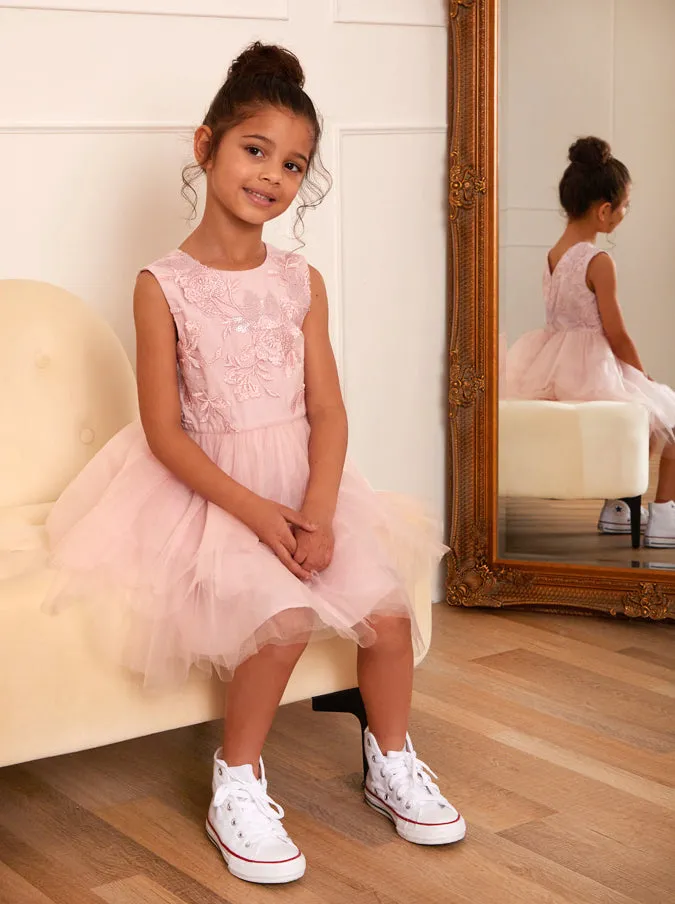 Girls Floral Embroidered Tiered Midi Dress in Pink sold by Chi Chi London product image thumbnail 3