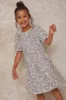 Girls Ruched. Sleeve Sequin Midi Dress in Silver sold by Chi Chi London