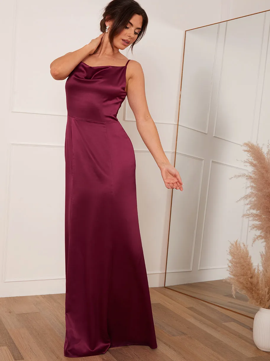 Petite Cowl Neck Satin Maxi Dress in Wine sold by Chi Chi London product image thumbnail 2