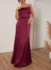 Petite Cowl Neck Satin Maxi Dress in Wine sold by Chi Chi London
