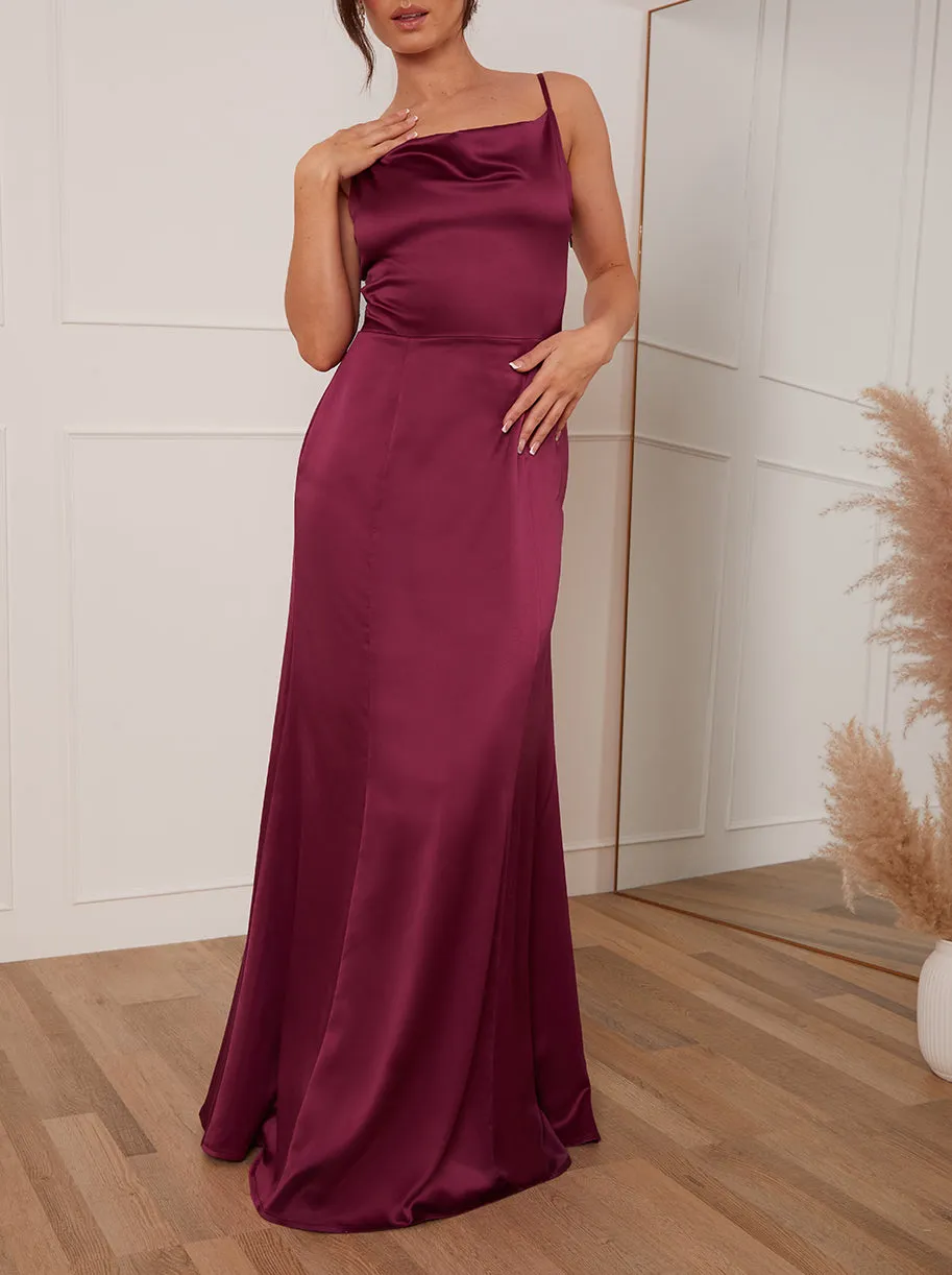 Petite Cowl Neck Satin Maxi Dress in Wine sold by Chi Chi London product image thumbnail 4