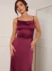 Petite Cowl Neck Satin Maxi Dress in Wine sold by Chi Chi London
