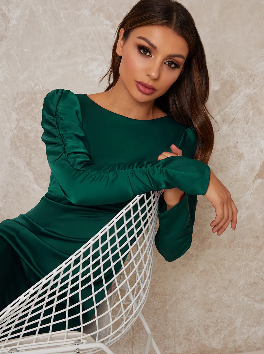 Slip Style Long Puff Sleeve Midi Dress in Green sold by Chi Chi London product image thumbnail 3