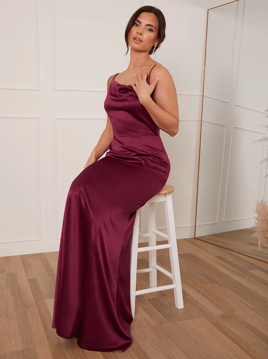 Petite Cowl Neck Satin Maxi Dress in Wine sold by Chi Chi London product image thumbnail 3