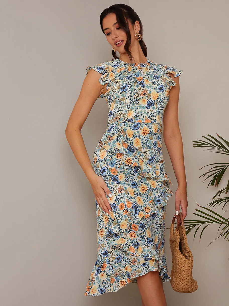 Ruffle Floral Print Dress in Green sold by Chi Chi London product image thumbnail 2