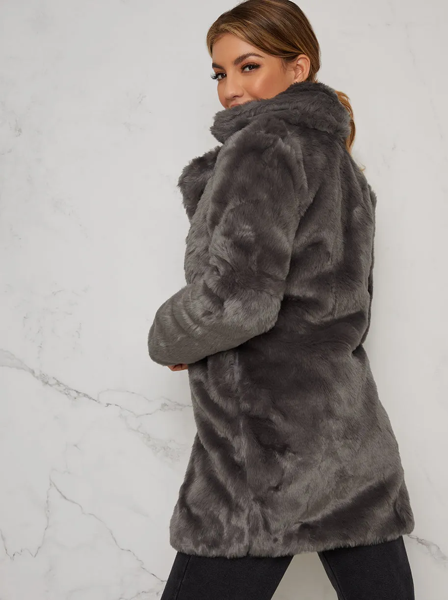 Faux Fur 3/4 Length Coat In Grey sold by Chi Chi London product image thumbnail 4