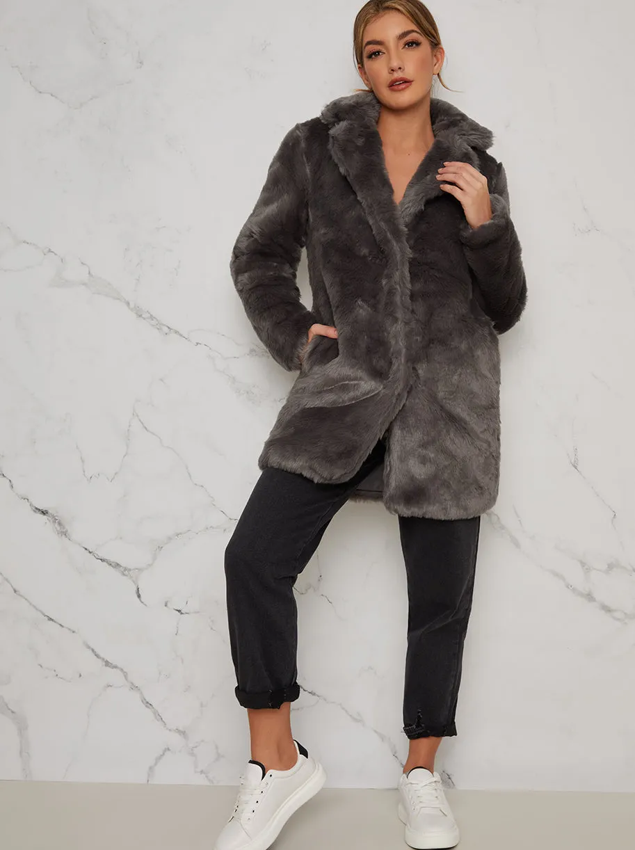 Faux Fur 3/4 Length Coat In Grey sold by Chi Chi London product image thumbnail 2